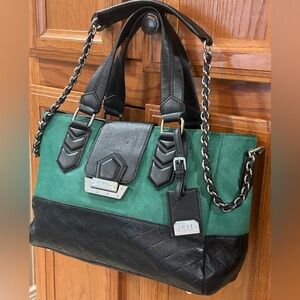Aimee Kestenberg Black leather and Green calf skin Satchel